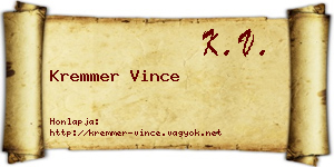 Kremmer Vince névjegykártya
